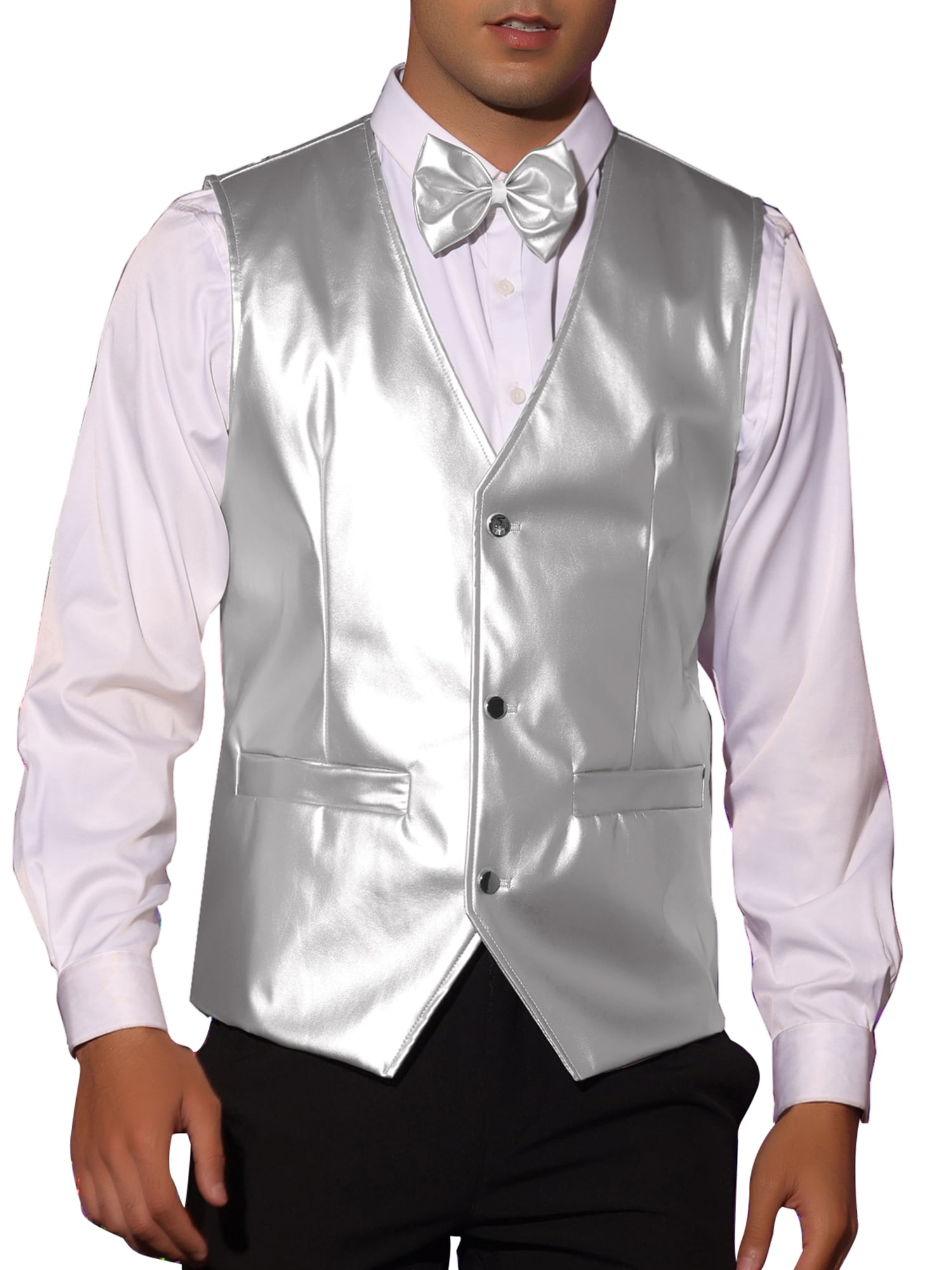 Lars Amadeus Faux Leather Suit Vest for Men's Formal Western PU