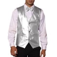 thumbnail image 1 of INSPIRE CHIC Faux Leather Suit Vest for Men's Formal Western PU Waistcoat with Bow-Tie XL Silver, 1 of 4