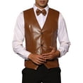 thumbnail image 1 of INSPIRE CHIC Faux Leather Suit Vest for Men's Formal Western PU Waistcoat with Bow-Tie M Brown, 1 of 4