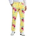 thumbnail image 1 of INSPIRE CHIC  Men's Floral Dressy Pants Flat Front Party Prom Flower Printed Slacks 38 Yellow Pink, 1 of 6