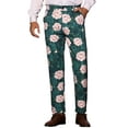 thumbnail image 1 of INSPIRE CHIC  Men's Floral Dressy Pants Flat Front Party Prom Flower Printed Slacks 30 Green Pink, 1 of 5