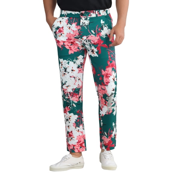 INSPIRE CHIC Floral Printed Dress Pants for Men's Straight Leg Flat Front Flower Pattern Trousers