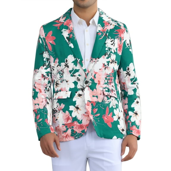 INSPIRE CHIC Floral Sport Coats for Men's Slim Fit Party Prom Flower Printed Blazers XL Green