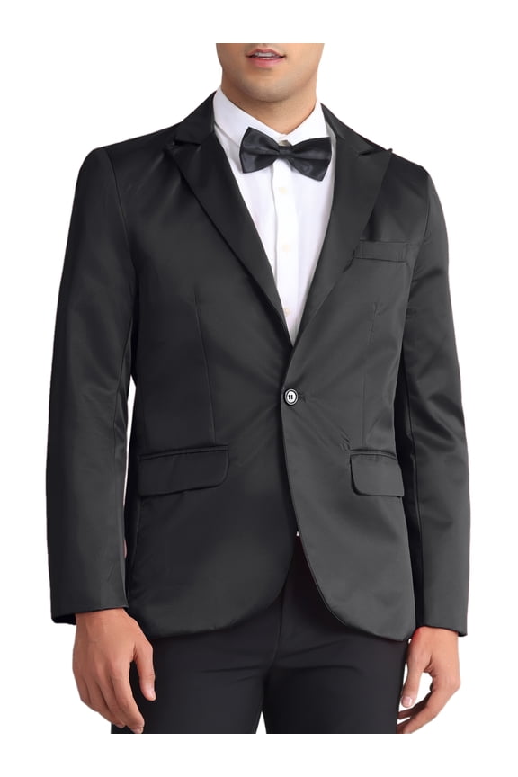 Men's Suits Formal Solid Color Long Sleeve Peak Lapel Slim Fit Single Breasted Blazers M Black