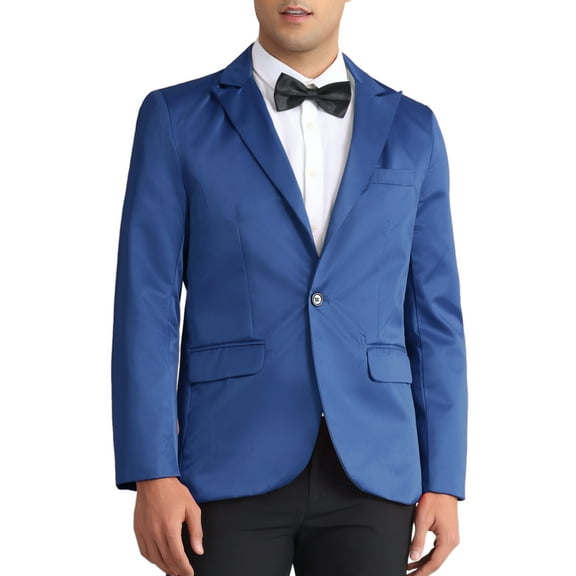 INSPIRE CHIC Men's Suits Formal Solid Color Long Sleeve Peak Lapel Slim Fit Single Breasted Blazers XL Navy Blue