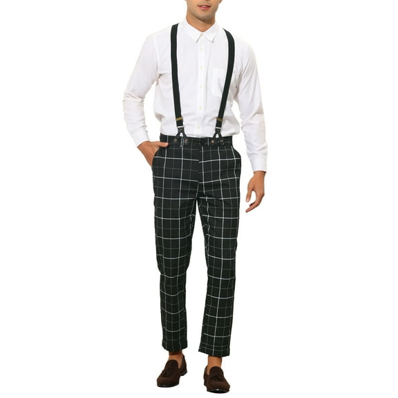 INSPIRE CHIC Formal Plaid Dress Pants for Men's Trousers with Suspender Black 36