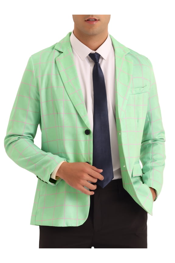 Formal Plaid Sports Coat for Men's Notch Lapel Prom Checked Pattern Blazer