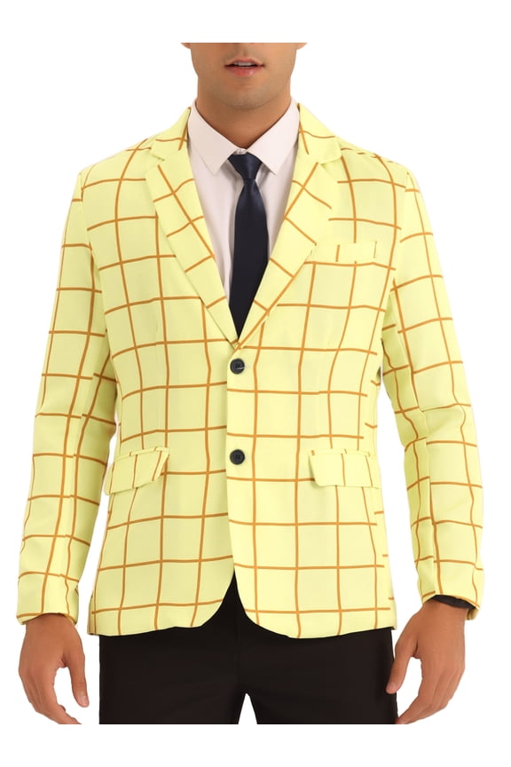 Formal Plaid Sports Coat for Men's Notch Lapel Prom Checked Pattern Blazer
