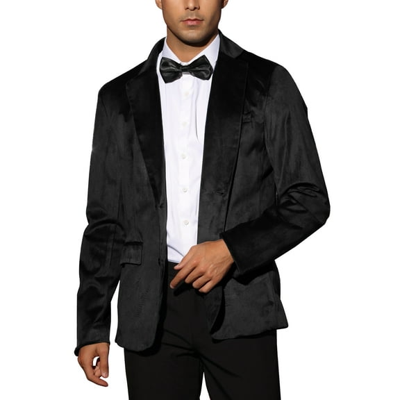 INSPIRE CHIC Formal Suede Blazers for Men's Slim Fit Solid Two Button Suit Sports Coats Black M