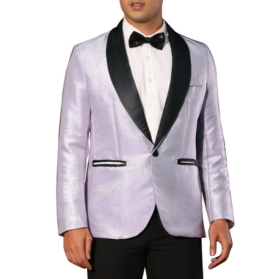 INSPIRE CHIC Men's Blazers Metallic Shawl Lapel Collar One Button Party Style Shiny Blazers M Purple