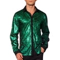thumbnail image 1 of INSPIRE CHIC Glitter Dress Shirts for Men's Button Long Sleeves Disco Sparkly Shirt Green XL, 1 of 5