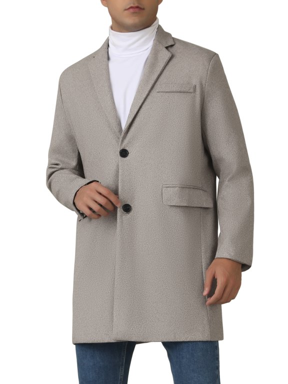 Herringbone Overcoats for Men's Classic Fit Single Breasted Winter Trench Coat L Gray