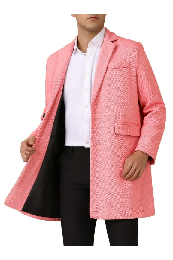 Herringbone Overcoats for Men's Classic Fit Single Breasted Winter Trench Coat L Red