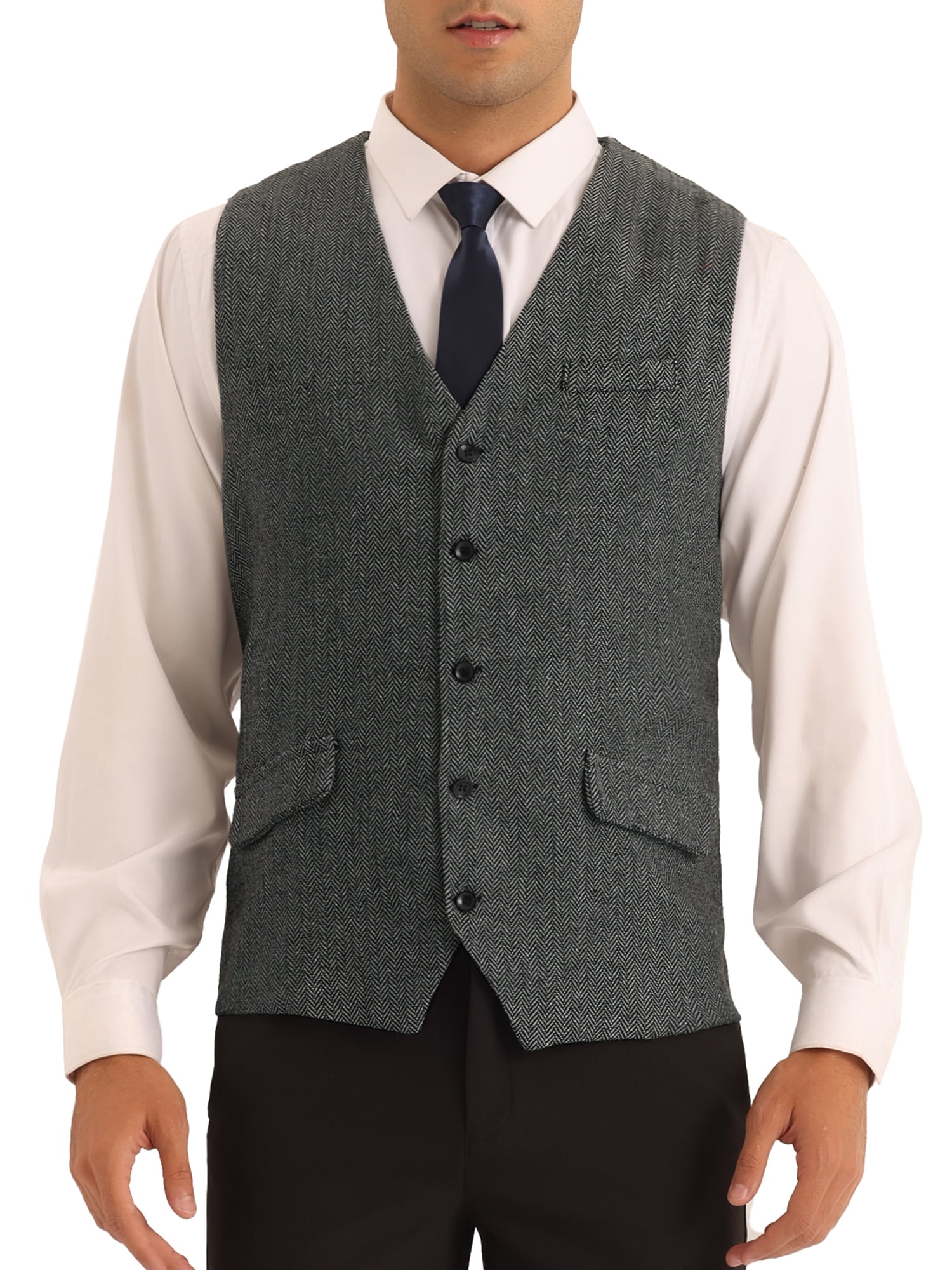 Lars Amadeus Herringbone Waistcoats for Men's Slim Fit Single Breasted