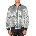 thumbnail image 1 of INSPIRE CHIC Holographic Baseball Jacket for Men's Zipper Disco Metallic Bomber Jacket Silver L, 1 of 4