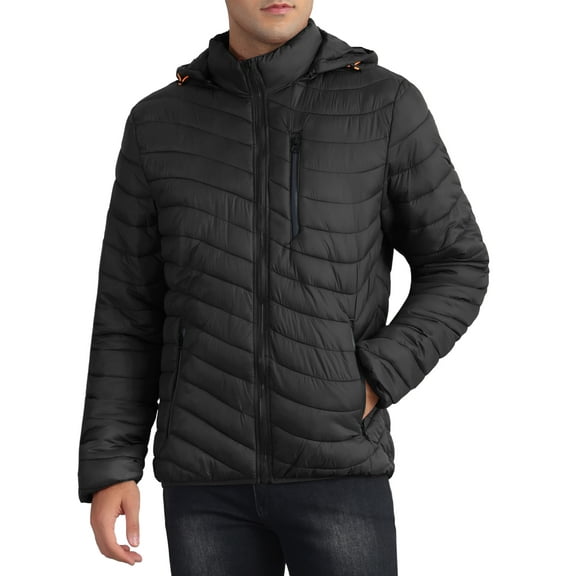 INSPIRE CHIC Hooded Puffer Jackets for Men's Winter Warm Zipper Detachable Hood Padded Coat