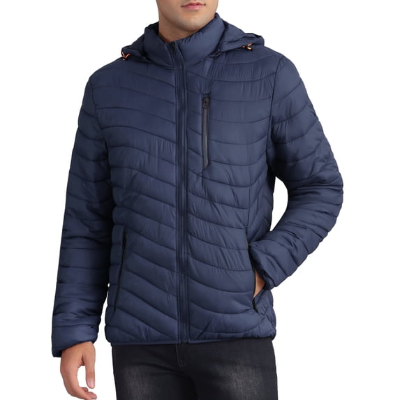 INSPIRE CHIC Hooded Puffer Jackets for Men's Winter Warm Zipper Detachable Hood Padded Coat