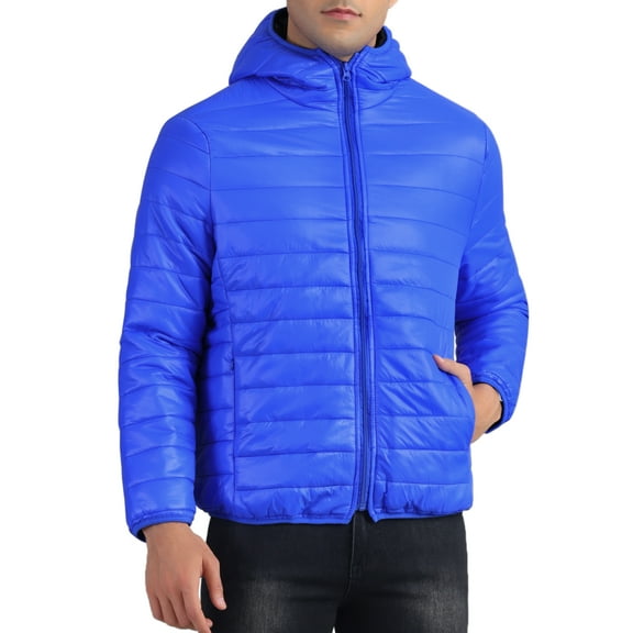 INSPIRE CHIC Hooded Puffer Jackets for Men's Winter Zipper Lightweight Warm Padded Coat L Royal Blue