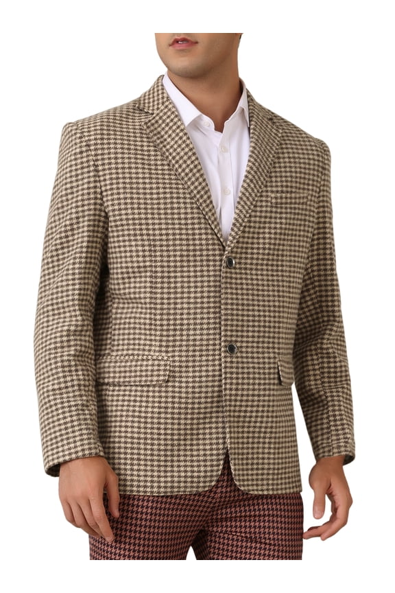 Houndstooth Blazer for Men's Classic Fit Business Two Button Plaid Sports Coat