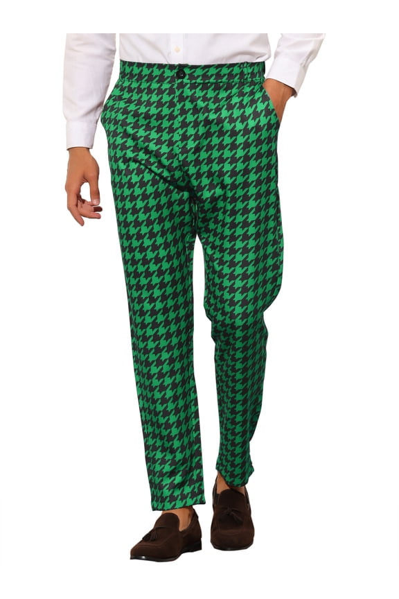 Houndstooth Dress Pants for Men's Big and Tall Plaid Trousers