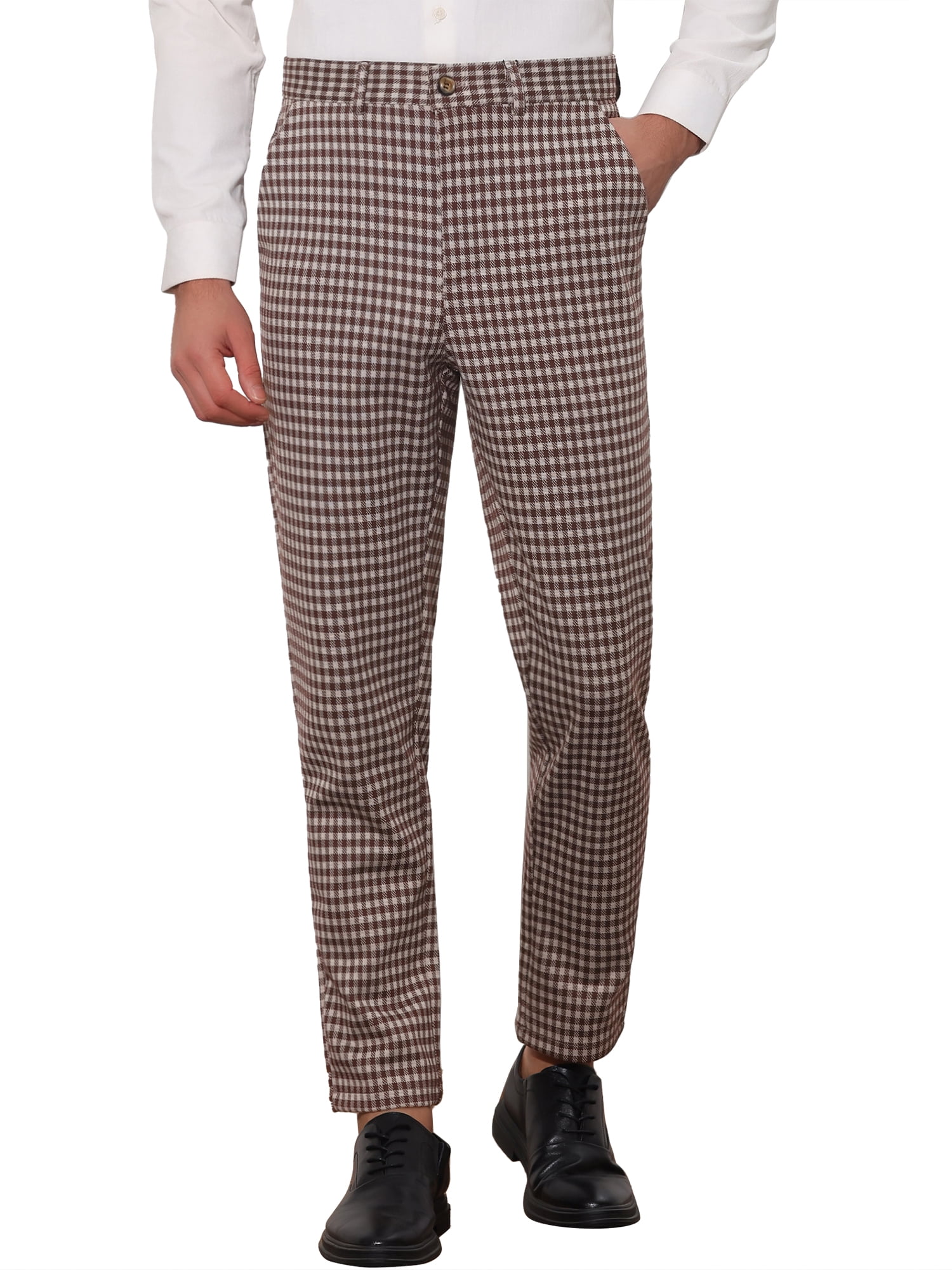 Lars Amadeus Houndstooth Dress Pants for Men's Classic Straight Leg
