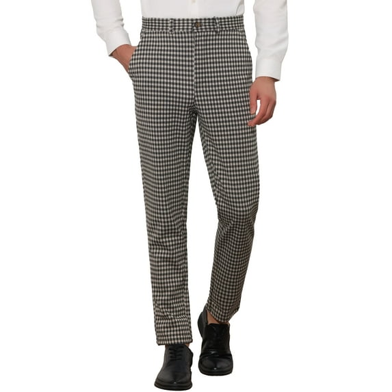 INSPIRE CHIC Houndstooth Dress Pants for Men's Classic Straight Leg Business Plaid Trousers 30 Dark Black
