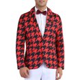 thumbnail image 1 of INSPIRE CHIC Men's Blazers Houndstooth Plaid  Contrast Color Slim Fit One Button Sports Coat S Red, 1 of 6