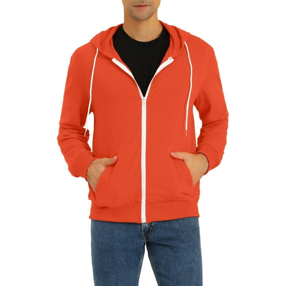INSPIRE CHIC Men's Hoodies Long Sleeves Solid Zip Up Knit Sweatshirt Jackets Orange XL