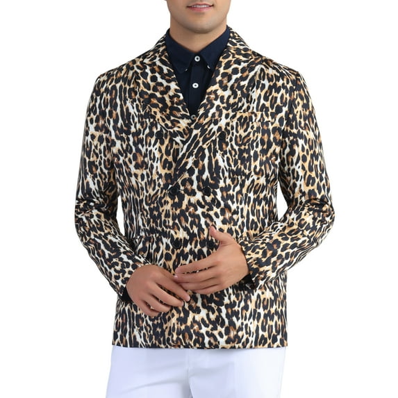 INSPIRE CHIC Leopard Blazer for Men's Peak Lapel Double-Breasted Sport Coat Animal Suit Jacket S Brown