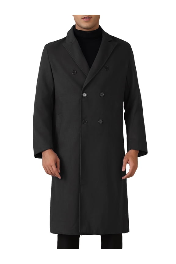 Long Trench Coat for Men's Classic Notched Lapel Double Breasted Overcoats
