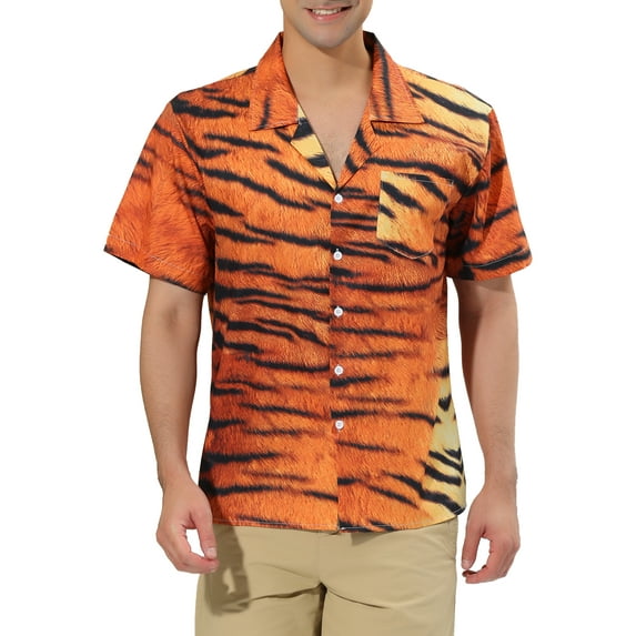 INSPIRE CHIC Men's Animal Print Short Sleeves Button Up Summer Hawaiian Shirts M Brown Black
