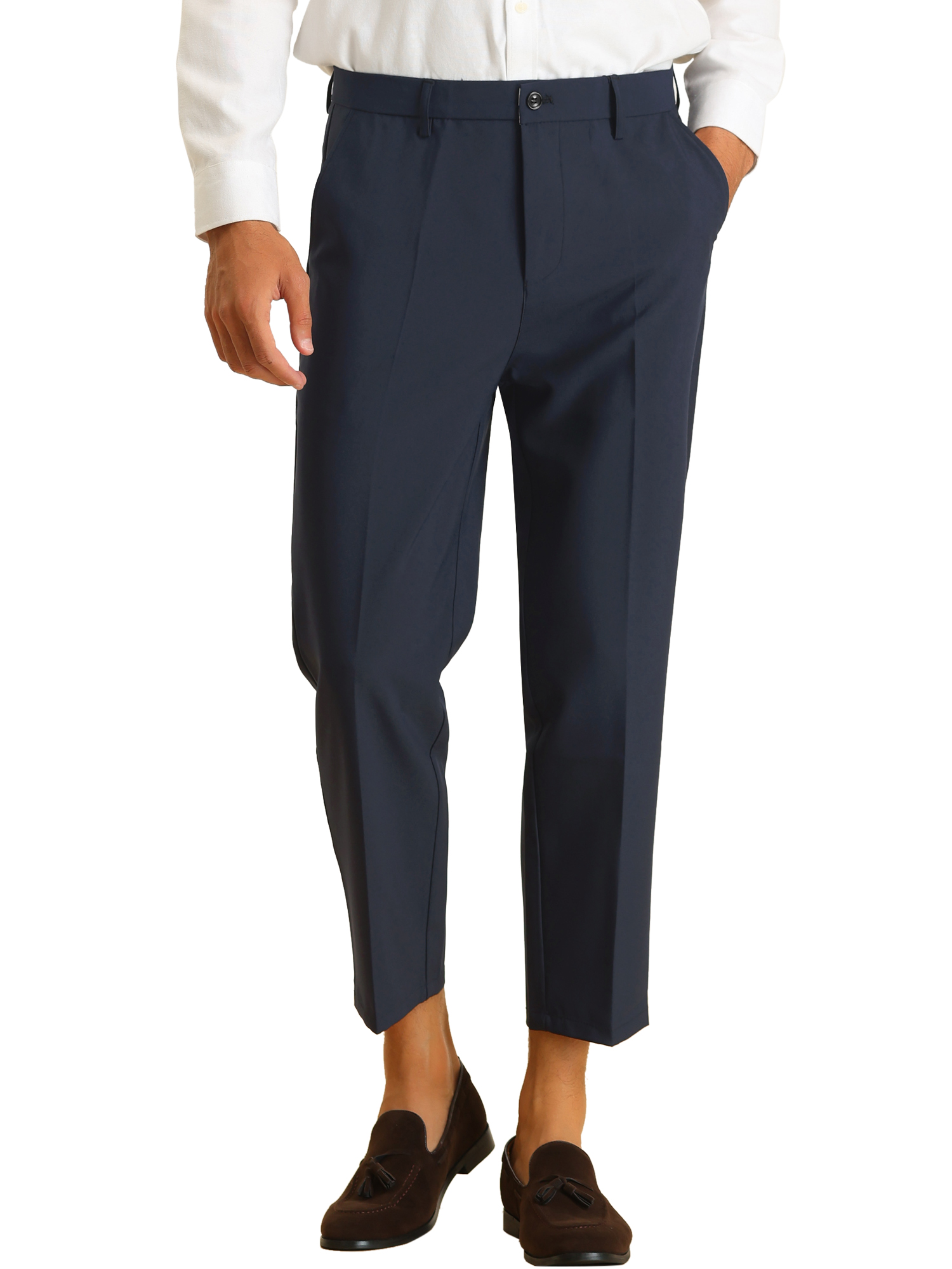 Lars Amadeus Men's Ankle Length Dress Pants Business Slim Fit Flat