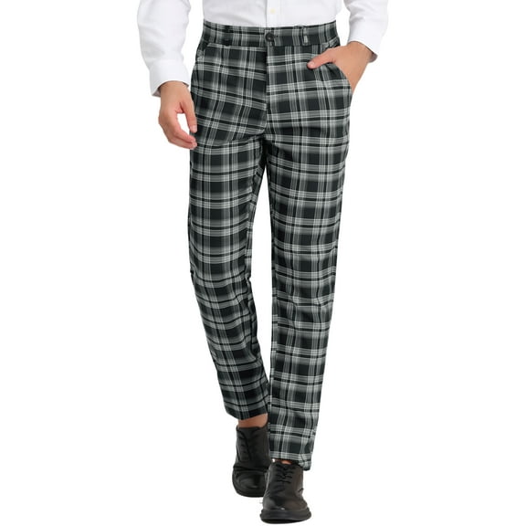 INSPIRE CHIC Men's Business Plaid Lightweight Regular Fit Flat Front Checked Pants 30 Black