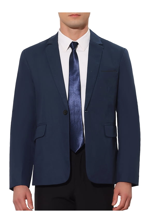 Men's Blazer One Button Notched Lapel Chest Pocket Front Flap Blazer 2XL Dark Blue