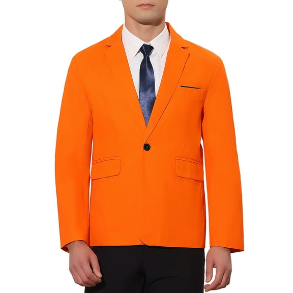 INSPIRE CHIC Men's Blazer One Button Notched Lapel Chest Pocket Front Flap Blazer S Orange
