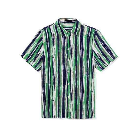 Lars Amadeus Men's Button Down Point Collar Short Sleeve Vertical Striped Shirt