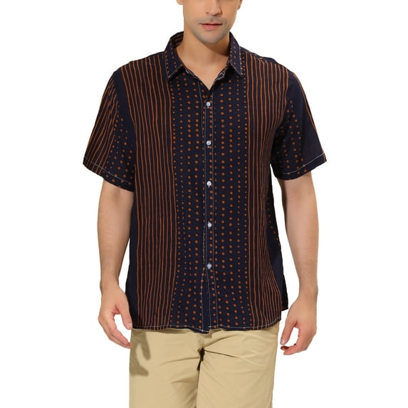 Lars Amadeus Men's Button Down Point Collar Short Sleeve Vertical Striped Shirt