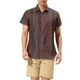 thumbnail image 1 of INSPIRE CHIC Men's Shirt Vertical Striped Button Down Point Collar Short Sleeve  Shirt L Green Red, 1 of 6