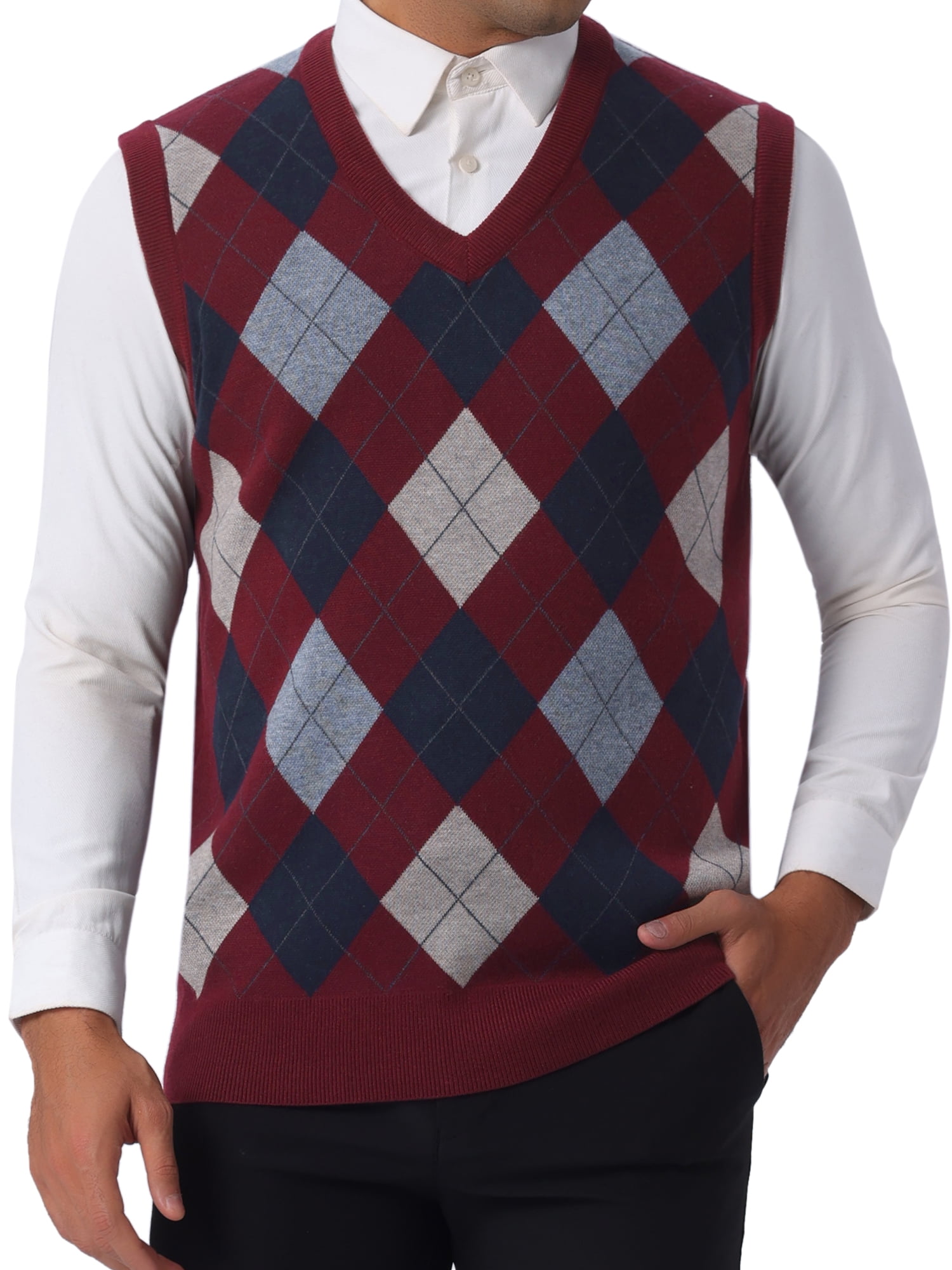 Toptie Men's 100% Cotton Knit Sweater Vest, V Neck Cable