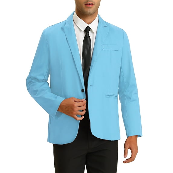 INSPIRE CHIC Men's Casual Blazer One Button Lightweight Slim Fit Jacket M Light Blue