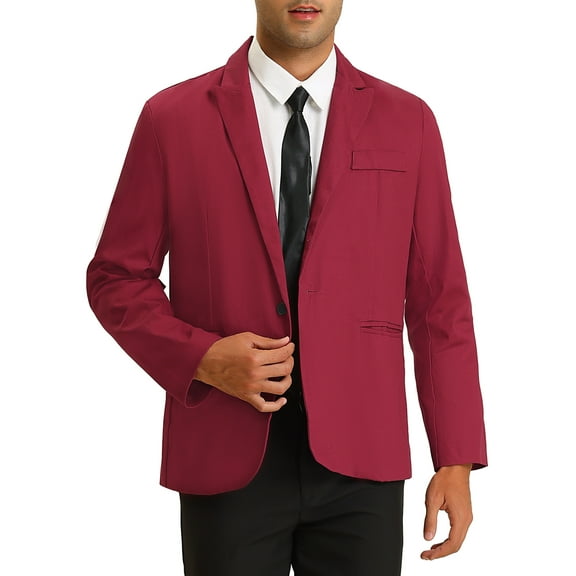 INSPIRE CHIC Men's Casual Blazer One Button Lightweight Slim Fit Jacket XL Burgundy