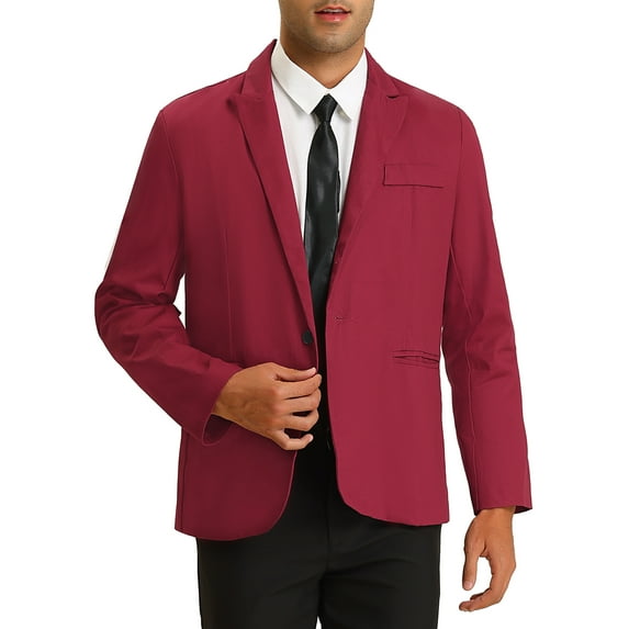 INSPIRE CHIC Men's Casual Blazer One Button Lightweight Slim Fit Jacket 2XL Burgundy