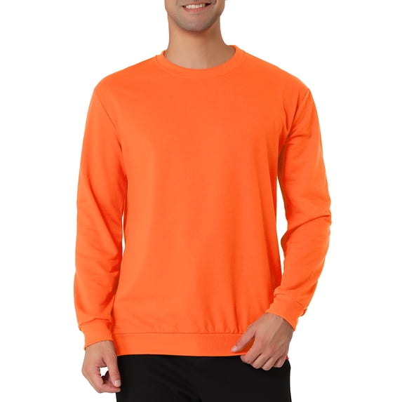 INSPIRE CHIC Men's Casual Long Sleeve Solid Color Basic Round Neck Pullover Sweatshirt M Orange