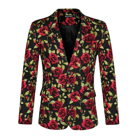 Lars Amadeus Men's Casual One Button Notched Lapel Floral Print Blazer