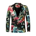 thumbnail image 1 of INSPIRE CHIC Men's Suit Jacket Floral Print Notched Lapel Casual One Button Blazer 38 Black Blue, 1 of 7
