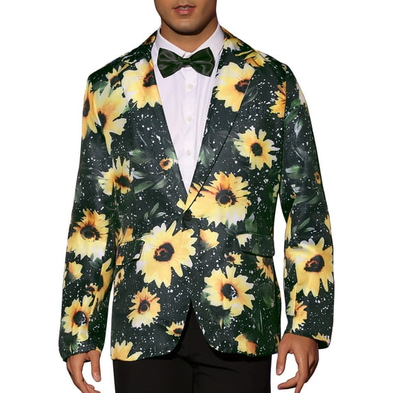 Lars Amadeus Men's Casual One Button Notched Lapel Floral Print Blazer