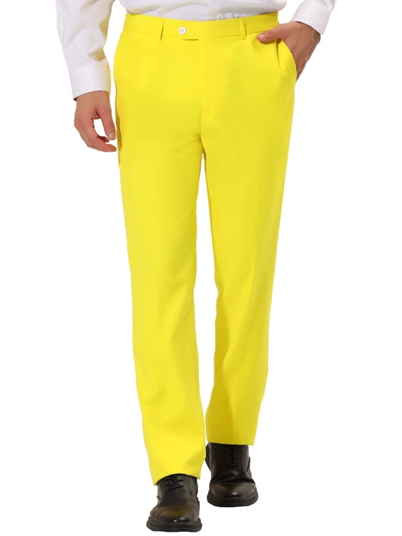 Men's Casual Straight Fit Comfort Stretch Flat Front Chino Pants 28 Lemon Yellow