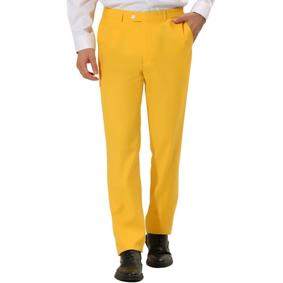 INSPIRE CHIC Men's Casual Straight Fit Comfort Stretch Flat Front Chino Pants 30 Orange Yellow