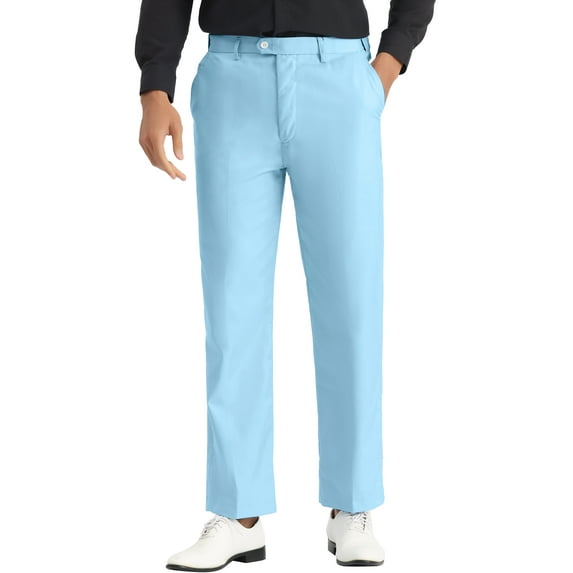 INSPIRE CHIC Men's Casual Straight Fit Comfort Stretch Flat Front Chino Pants 32 Light Blue