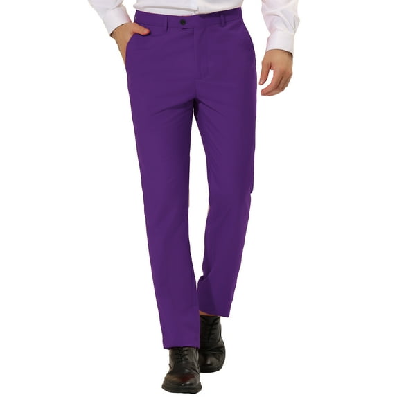 INSPIRE CHIC Men's Casual Straight Fit Comfort Stretch Flat Front Chino Pants 32 Purple